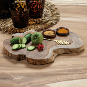 Teak Root Serving Board with Condiment Bowls