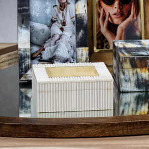 White Bone Chips & Brass Storage Box