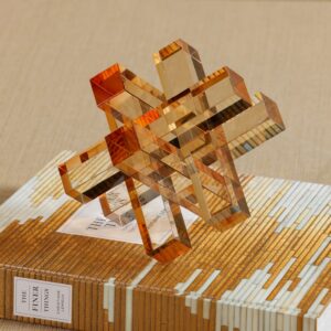 Light Amber Crystal Glass Interlocking Bookends