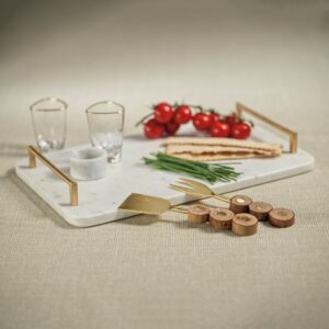 Marble Tray with Gold Metal Handles