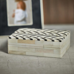 Brown & White Ivory Bone & Shagrin Braided Storage Box