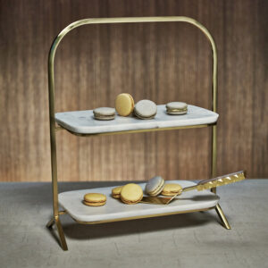 Gold and White Marble 2-Tier Stand