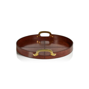 Leather with Brass Handles Round Tray
