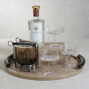 Mink Leather with Metal Handles Round Serving Tray