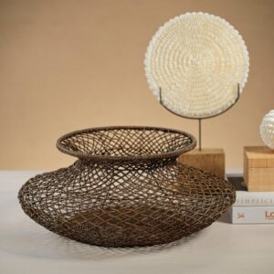 Light Brown Loose Weave Rattan Storage Basket Vase