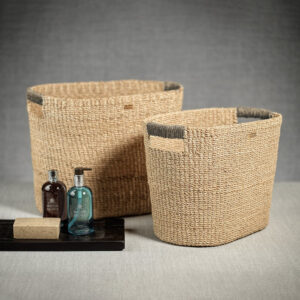 Set of 2 Oval Abaca Storage Baskets