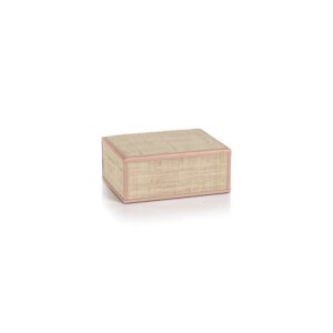 Pink Natural Fiber Raffia Storage Box with Leather Trim