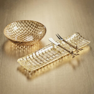 Gold Braided Rectangular Glass Serving Plate