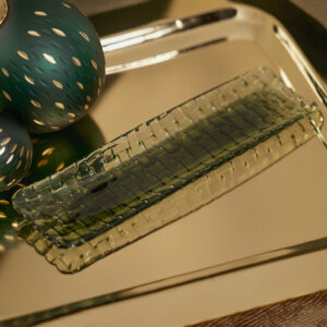 Green Braided Rectangular Glass Serving Plate